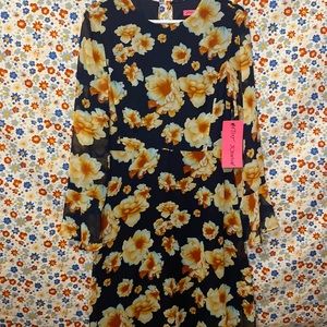 Betsey Johnson NWT Elegant NAVY Floral Printed Chiffon Fit & Flare Dress size 12